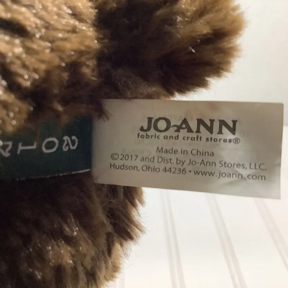 J Bear Jo-Ann Fabric 12” Plush Stuffed Brown bear red Plaid Hat sitting 2017